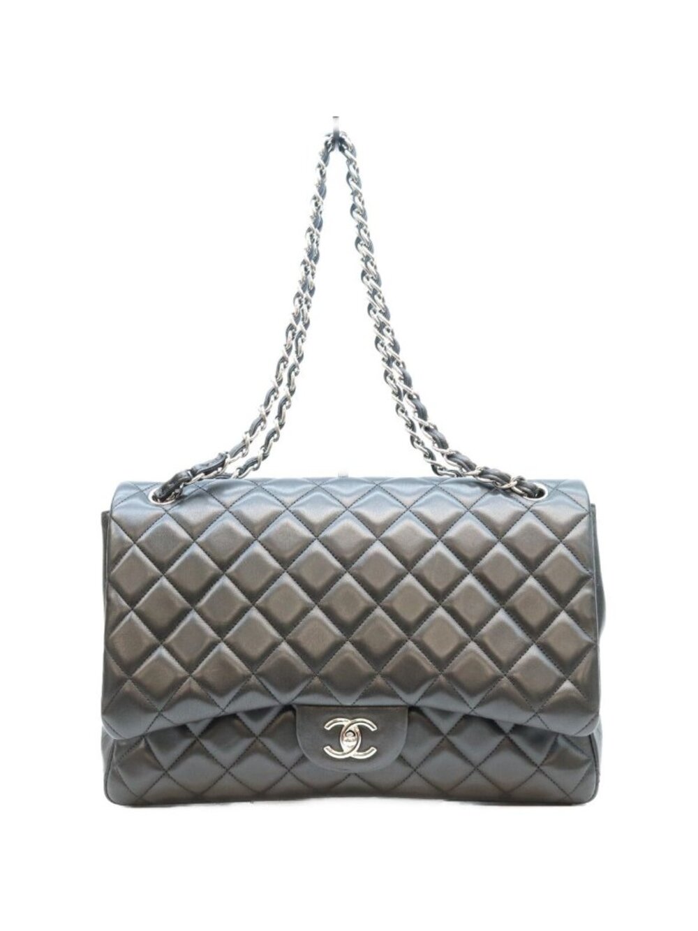 Chanel Black Lamb Silver Single Flap Maxi Quilted 34